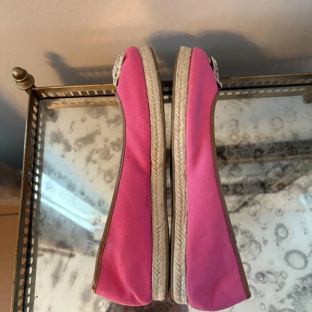 Isaac Mizrahi Shoes Womens Size 10 Pink Canvas Starfish Jeweled Espadrille Flats